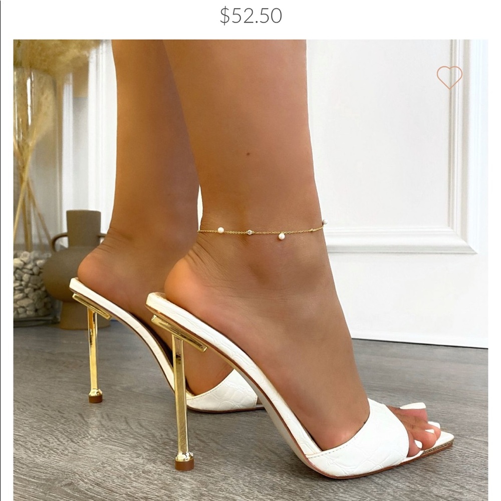 TOREZ WHITE FAUX CROC PRINT METAL TOE CAP STILETTO MULES